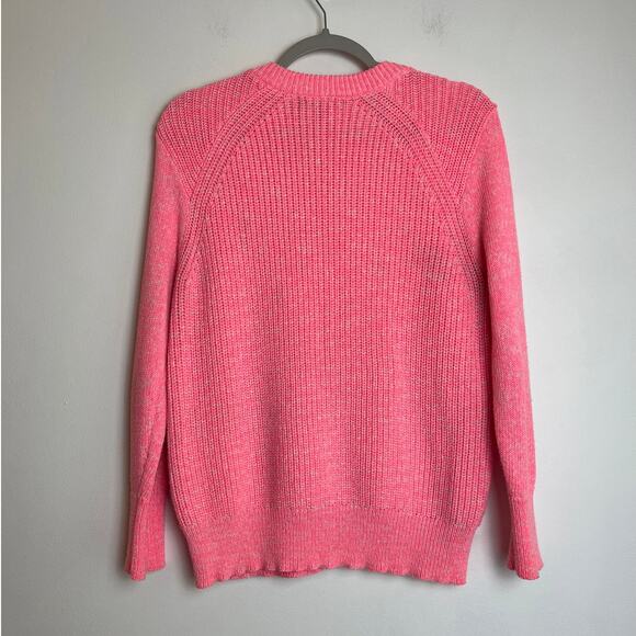 J.Crew Hot Pink Crewneck Sweater Size M Ribbed Knit Buttons on Shoulder Preppy - Picture 2 of 7